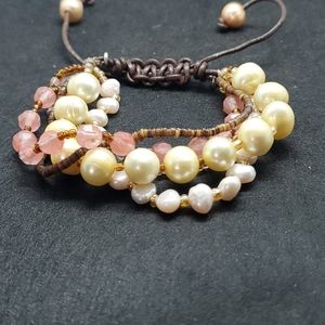 Peyote Bird Pearl Adjustable Leather Bracelet